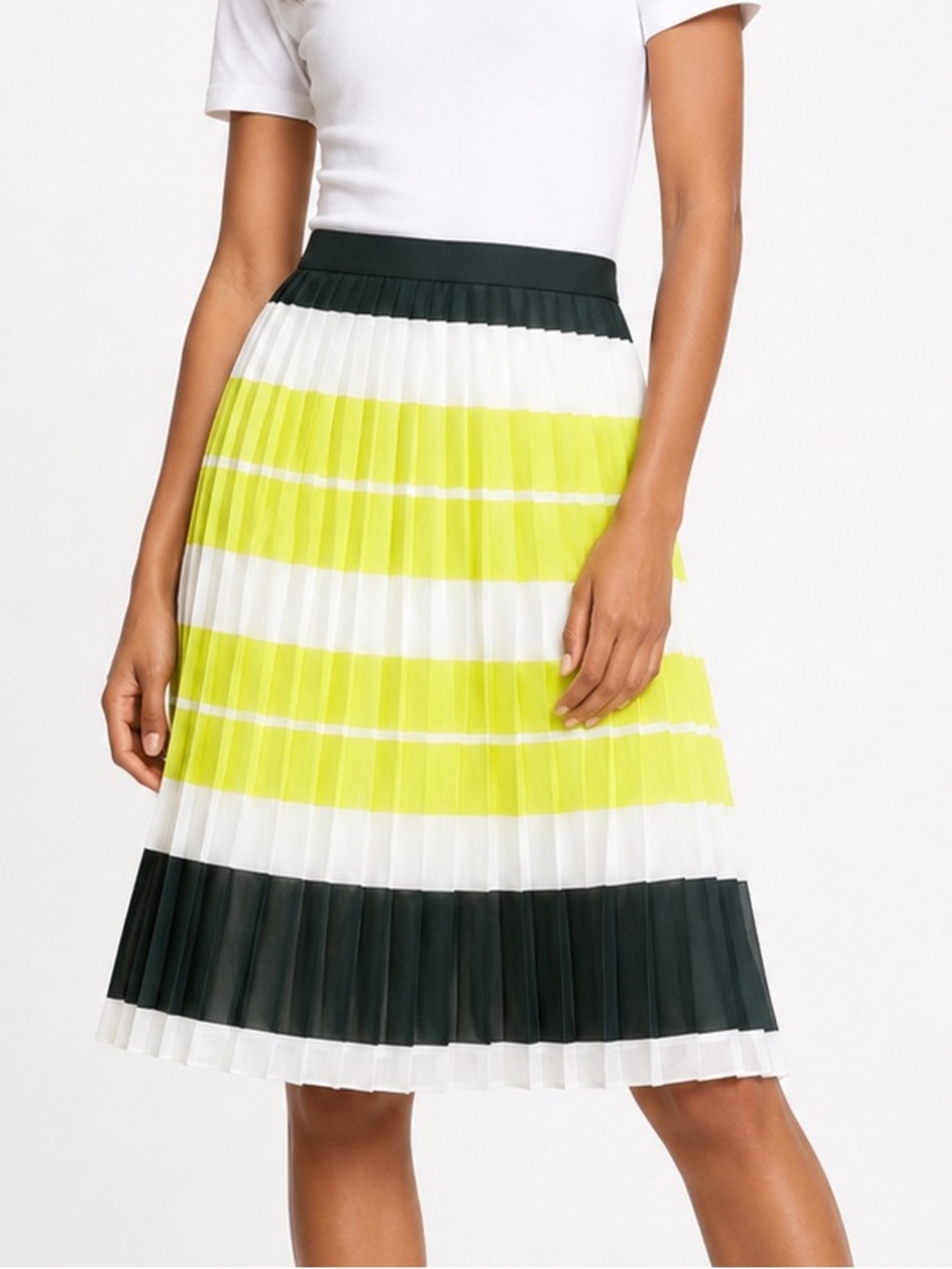 Ann Taylor NWT pleated black, white & lime midi skirt